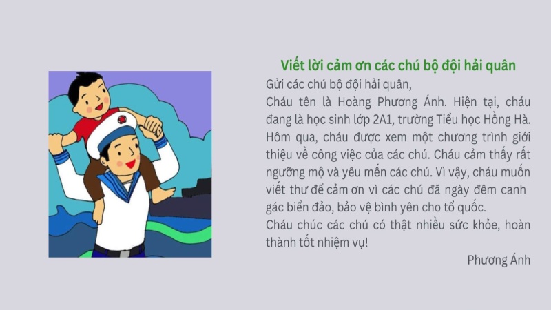 Học sinh viết lời cảm ơn các chú bộ đội hải quân