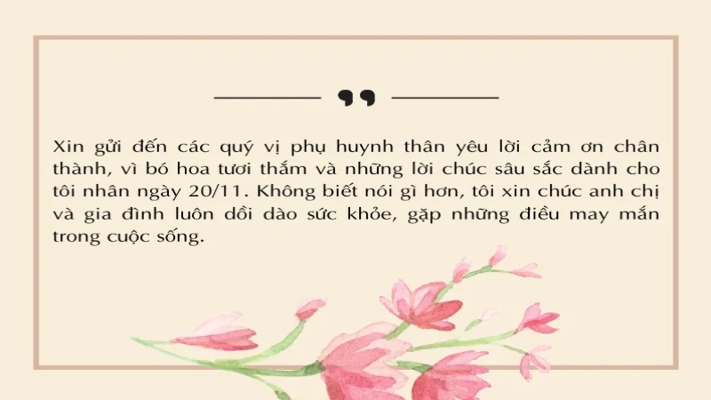 Lời cảm ơn phụ huynh vào dịp 20 tháng 11