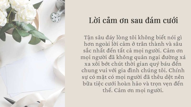 lời cảm ơn sau đám cưới